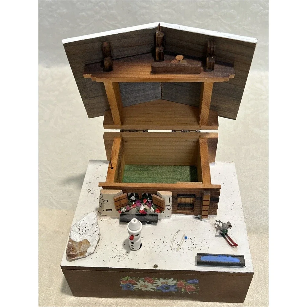 Vintage Cuendet Swiss Chalet Wooden Music Box - AS-IS / Repair Project